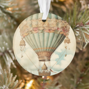 Vintage Steampunk Blue Hot Air Balloon Ornament