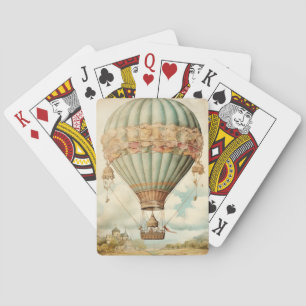 Vintage Steampunk Blue Hot Air Balloon Playing Cards
