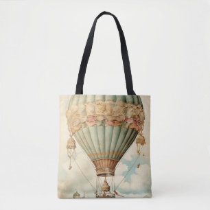 Vintage Steampunk Blue Hot Air Balloon Tote Bag