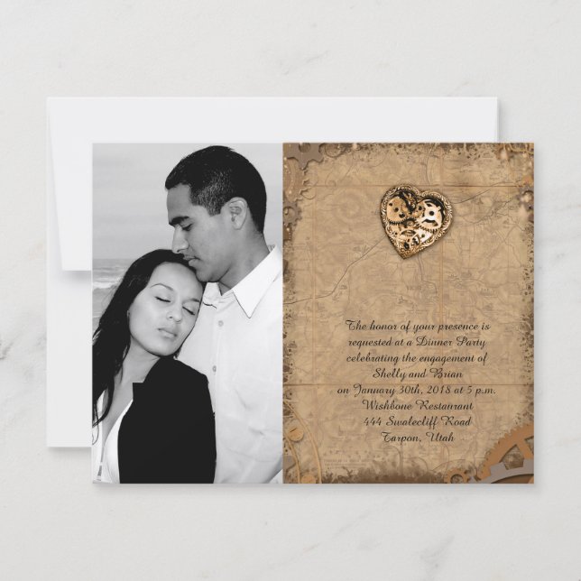 Vintage Steampunk Bride Wedding Engagement Invitation (Front)