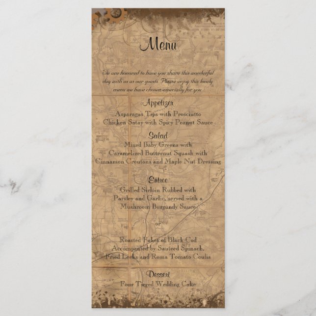 Vintage Steampunk Bride Wedding Menu (Front)