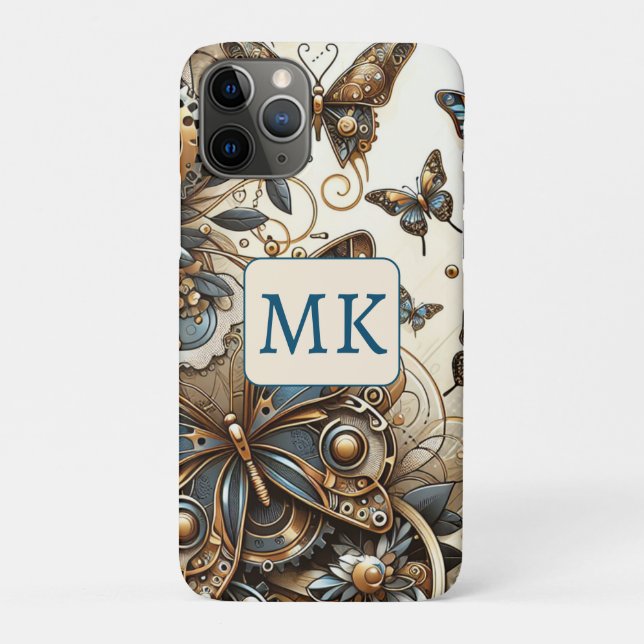 Vintage Steampunk Butterflies Monogrammed Case-Mate iPhone Case (Back)