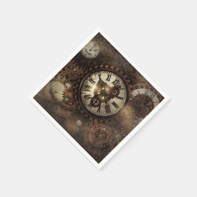 Vintage Steampunk Clocks Napkin (Corner)