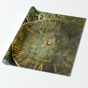 Vintage Steampunk Clockwork Emerald Wrapping Paper