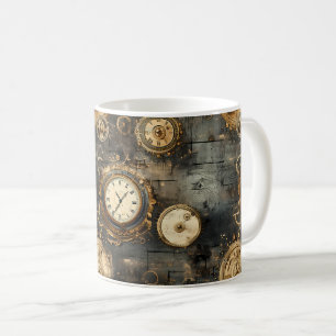 Vintage Steampunk Clockwork Gears Bronze Black Coffee Mug