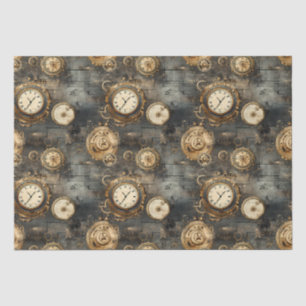 Vintage Steampunk Clockwork Gears Bronze Black Tissue Paper
