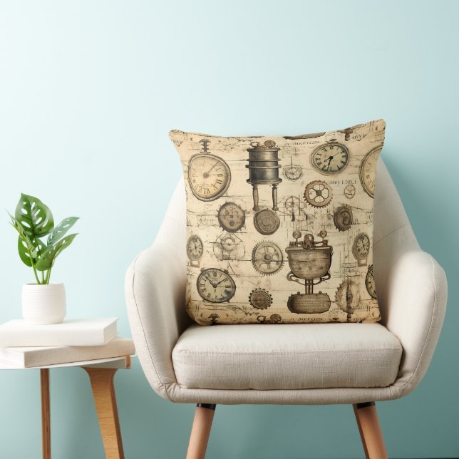 Vintage Steampunk Clockwork Parchment Brown Cushion (Chair)
