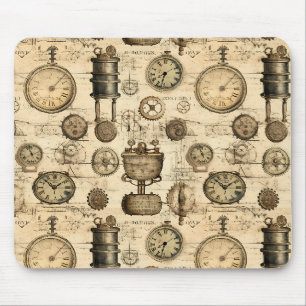 Vintage Steampunk Clockwork Parchment Brown Mouse Pad