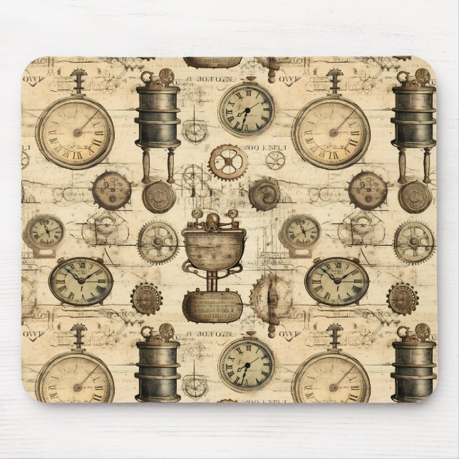 Vintage Steampunk Clockwork Parchment Brown Mouse Pad (Front)