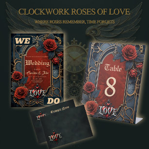 Vintage steampunk elegance clockwork Roses of Love Invitation