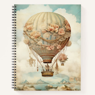 Vintage Steampunk Floral Blue Hot Air Balloon (2) Notebook