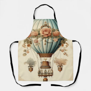 Vintage Steampunk Floral Blue Hot Air Balloon  Apron