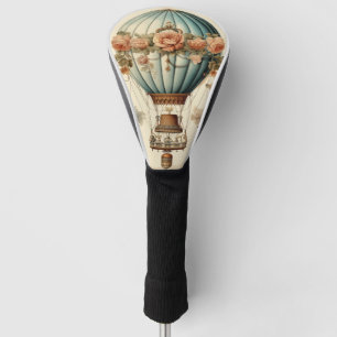 Vintage Steampunk Floral Blue Hot Air Balloon  Golf Head Cover