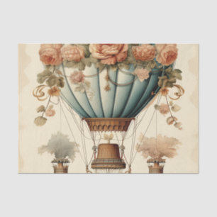 Vintage Steampunk Floral Blue Hot Air Balloon  Tissue Paper