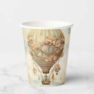 Vintage Steampunk Floral Hot Air Balloon (2) Paper Cups