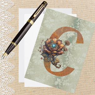 Vintage Steampunk Floral Letter C Note Cards