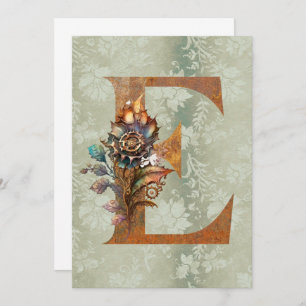 Vintage Steampunk Floral Letter E Note Cards