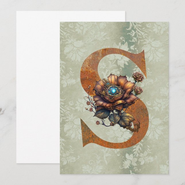 Vintage Steampunk Floral Letter S Note Cards (Front/Back)