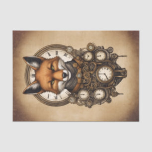 Vintage Steampunk Fox with Clocks Tissue Paper