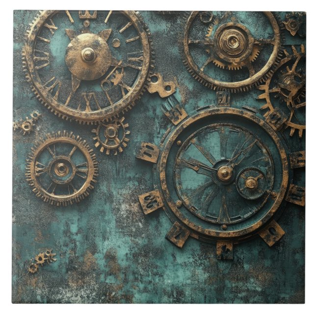 Vintage Steampunk Gears & Clockwork Tile (Front)