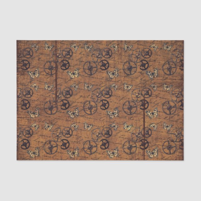 Vintage Steampunk Gears Wallpaper Tissue Paper (Front)