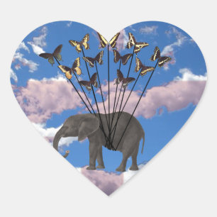 Vintage Steampunk Gifts Elephant and Butterflies Heart Sticker