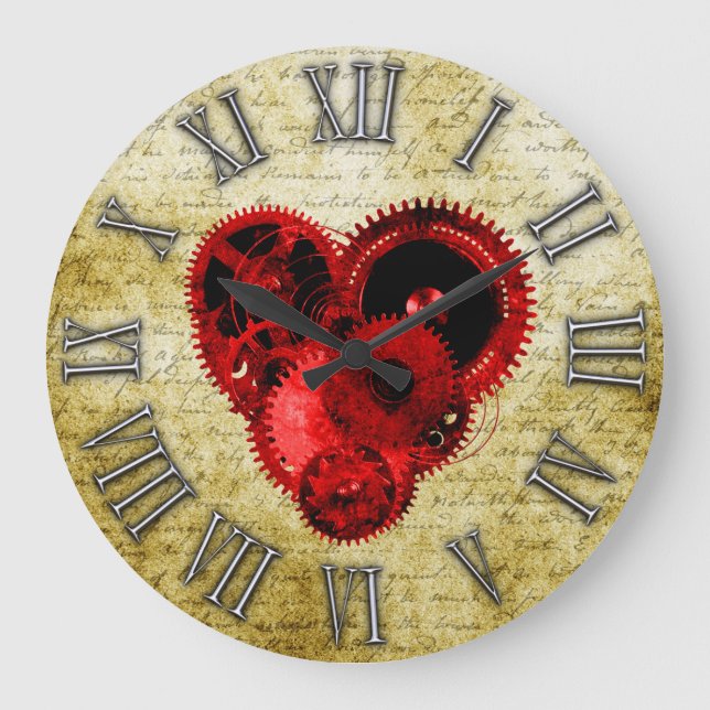 Vintage Steampunk Heart No.2 Large Clock (Front)