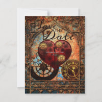 Vintage Steampunk Hearts Gears Wedding Save Date