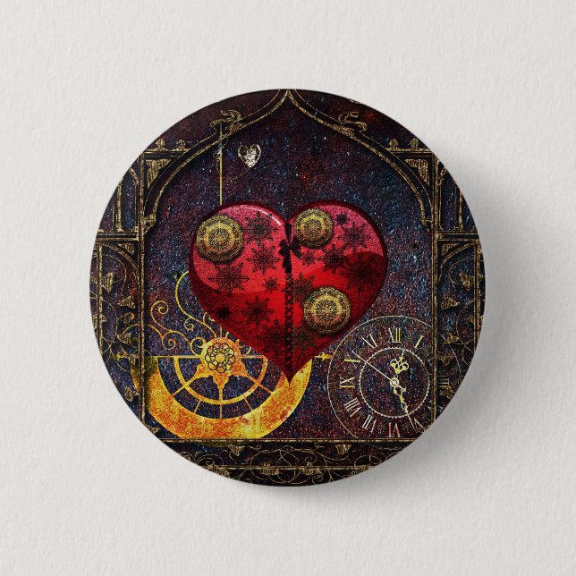 Vintage Steampunk Hearts Wallpaper 6 Cm Round Badge (Front)