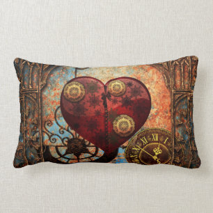 Vintage Steampunk Hearts Wallpaper Lumbar Cushion