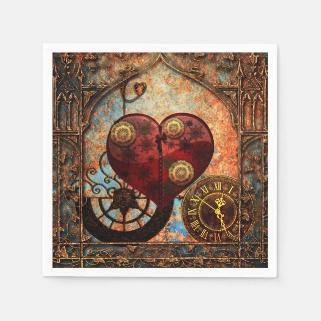Vintage Steampunk Hearts Wallpaper Napkin (Front)
