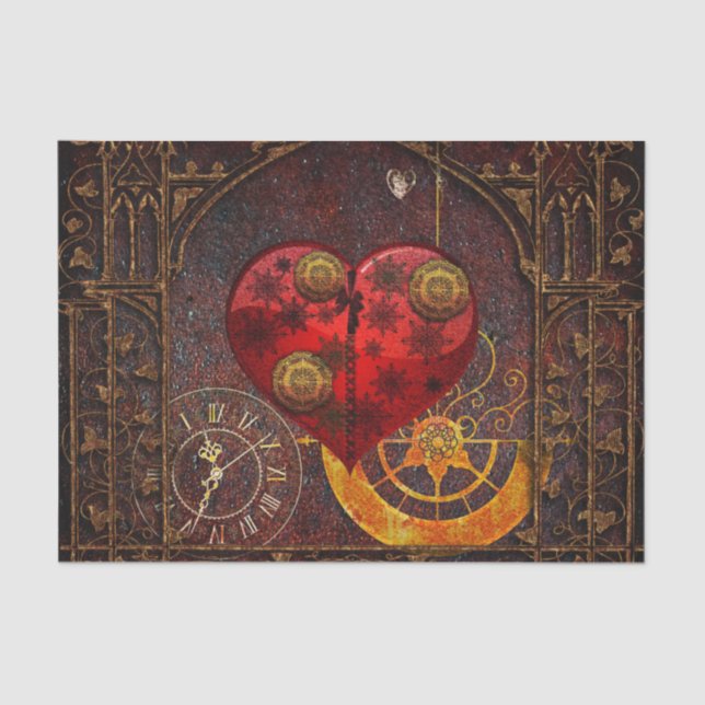 Vintage Steampunk Hearts Wallpaper Tissue Paper (Front)