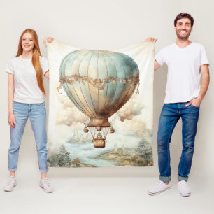 Vintage Steampunk Hot Air Balloon (2) Fleece Blanket