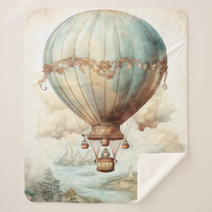 Vintage Steampunk Hot Air Balloon (2) Sherpa Blanket