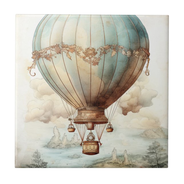 Vintage Steampunk Hot Air Balloon (2) Tile (Front)