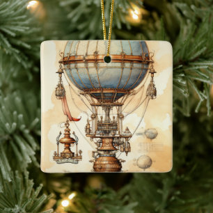 Vintage Steampunk Hot Air Balloon (3) Ceramic Ornament
