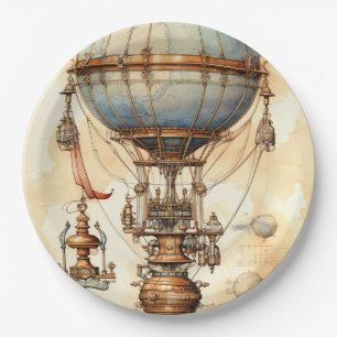 Vintage Steampunk Hot Air Balloon (3) Paper Plate