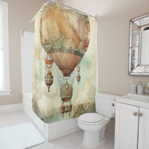 Vintage Steampunk Hot Air Balloon (4) Shower Curtain