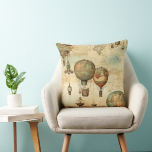 Vintage Steampunk Hot Air Balloon Sepia Cushion