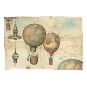 Vintage Steampunk Hot Air Balloon Sepia Pillowcase