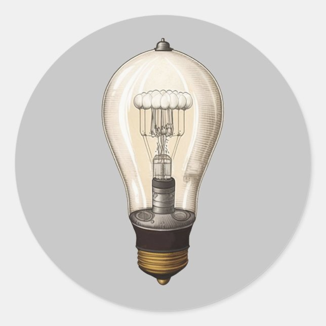 Vintage Steampunk Light Bulb Classic Round Sticker (Front)