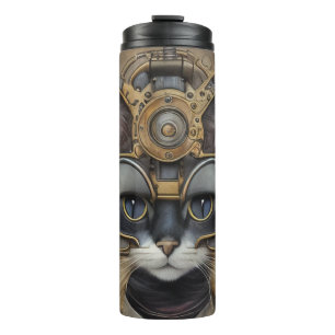 Vintage Steampunk Mechanical Cat Thermal Tumbler
