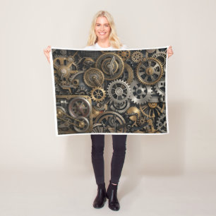 Vintage Steampunk Mechanical Gears And Cogs Fleece Blanket