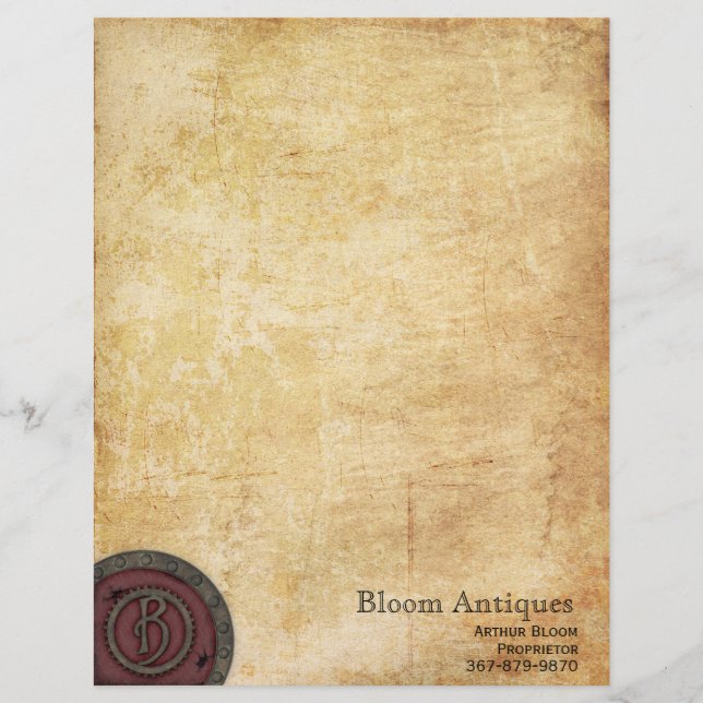 Vintage Steampunk Monogram Claret B Customised Letterhead (Front)