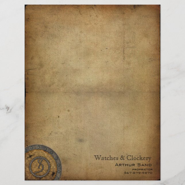 Vintage Steampunk Monogram S Letterhead Template (Front)