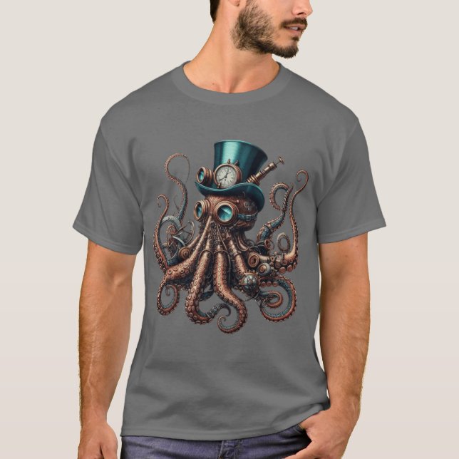 Vintage Steampunk Octopus retro T-Shirt (Front)