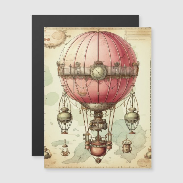 Vintage Steampunk Pink Hot Air Balloon (2) (Front/Back)