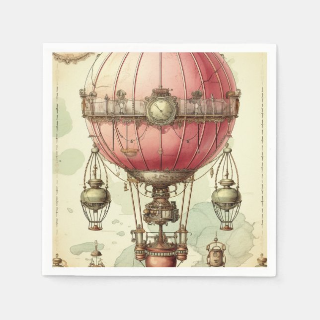 Vintage Steampunk Pink Hot Air Balloon (2) Napkin (Front)