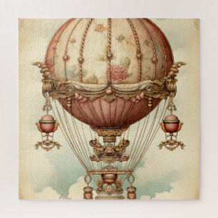 Vintage Steampunk Pink Hot Air Balloon Jigsaw Puzzle
