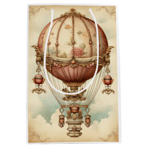 Vintage Steampunk Pink Hot Air Balloon Medium Gift Bag